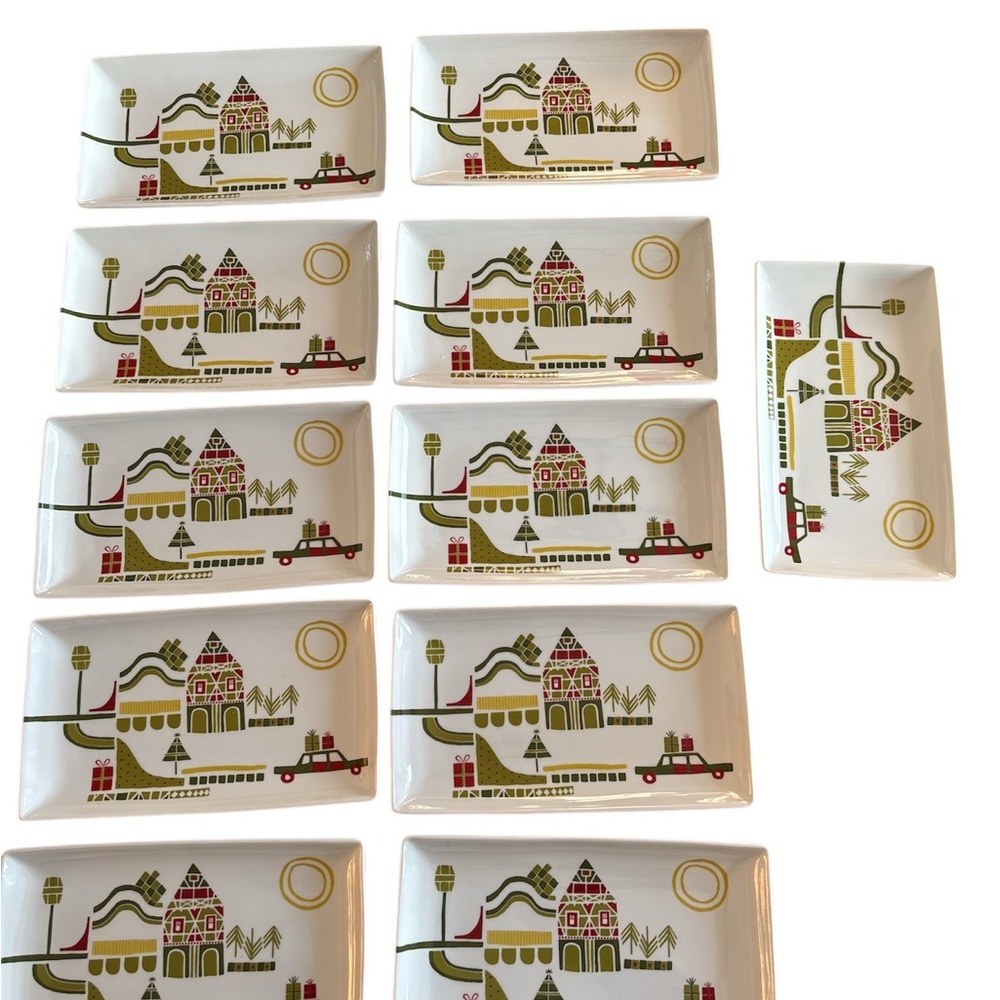 Crate & Barrel Yule Town 10" Christmas Platter Dish Tray Decor Julia Rothman - Picture 4 of 5
